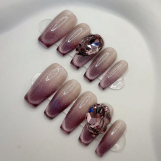Uñas Postizas Efecto Ojo de Gato Artesanales para Mujer - Image 3