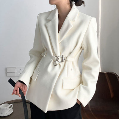 Blazer de Lana Blanco Mujer Corte Holgado Diseño Nicho Temperamento Sofisticado - Image 2