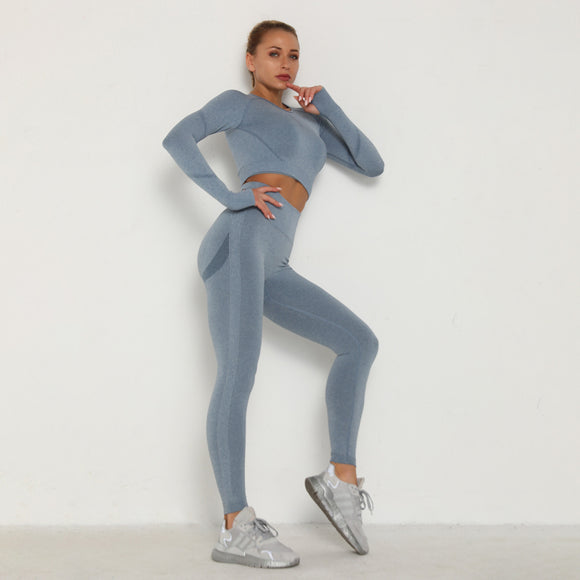 Traje de Yoga Ajustado de Cintura Alta y Manga Larga