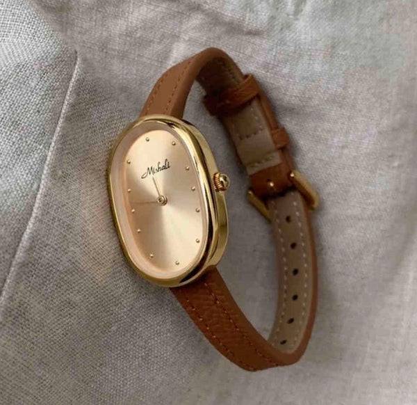 Reloj Retro Dorado con Correa Tejida para Mujer - Diseño Clásico Redondo Pequeño