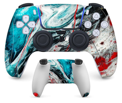 PS5 controller with a pastel marble sticker, showing the front and back views for anti-scratch protection. - Image 18