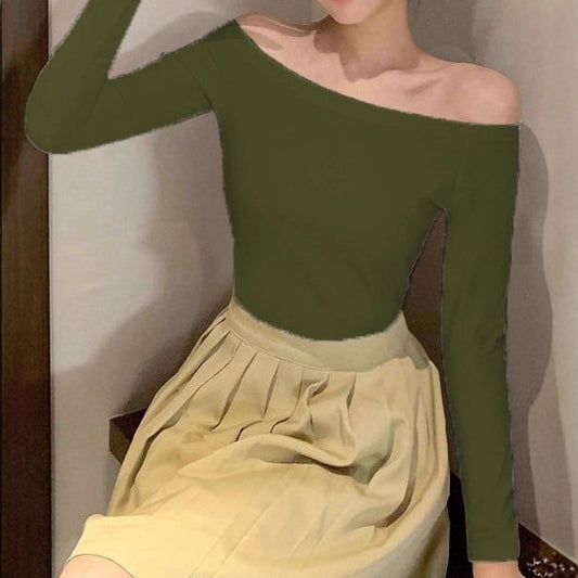 Blusa Elegante Descubierta de Hombros con Mangas Largas Ajustadas