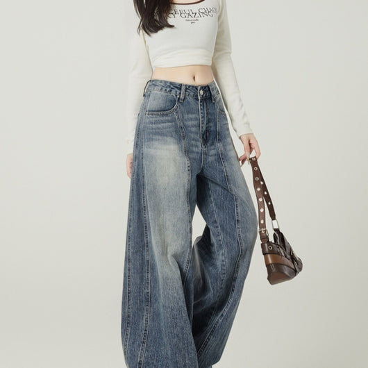 Jeans Anchos Retro Azul Vintage de Cintura Alta para Mujer - Image 5