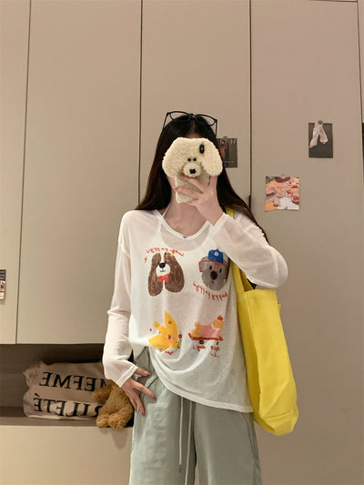Blusa Suelta Estampado Cachorro Protección Solar - Image 9