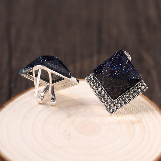 Aretes de Plata Tailandesa Azul Arenado Facetados para Mujer - Image 6
