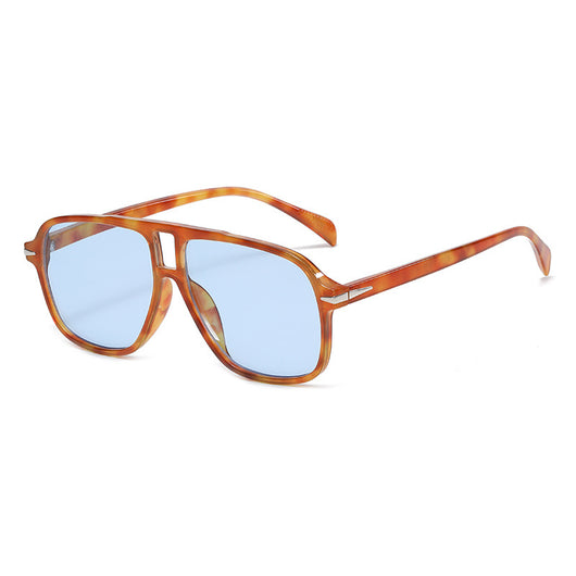 Retro aviator sunglasses with a black full frame and light blue lenses, featuring a double beam design. - Image 5