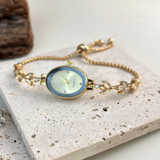 Reloj Pulsera Ovalado de Lujo Retro - Cuarzo de Alta Gama para Mujer