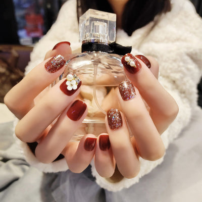 Uñas Postizas Removibles Diseño Fresa Corazón Mariposa Cortas - Image 41