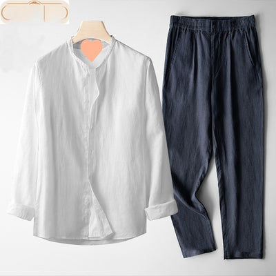 Traje Tang Lino Manga Larga Estilo Retro para Hombre