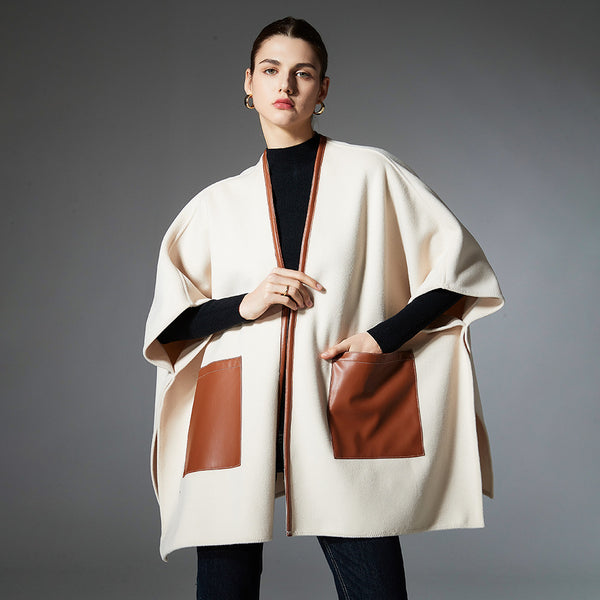 Chal Cruzado de Cuero Crema para Otoño e Invierno