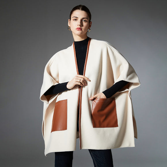 Chal Cruzado de Cuero Crema para Otoño e Invierno