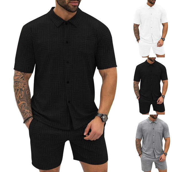 Camisa Casual Jacquard con Solapa y Botones - Conjunto Elegante para Hombre