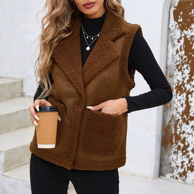 Chaleco de Gamuza con Cuello de Pana y Costuras Decorativas para Mujer - Image 3