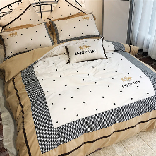Juego de Cama Franela Acolchada 100% Algodón con Bordado Escocés