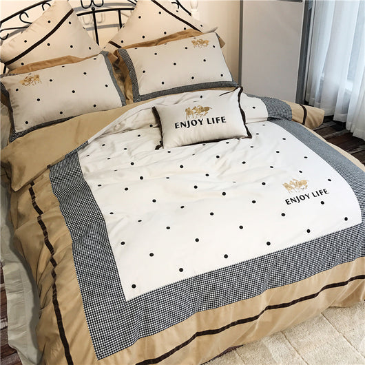 Juego de Cama Franela Acolchada 100% Algodón con Bordado Escocés