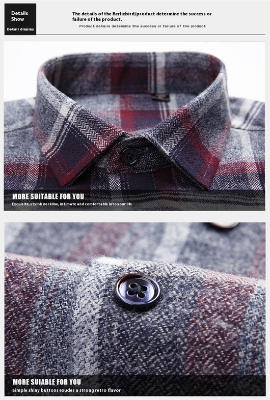 Camisa de Cuadros Algodón Peinado Manga Larga para Hombre - Casual Profesional Otoño Invierno - Image 11