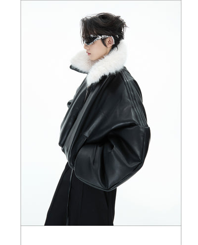 Chaqueta Acolchada de Cuero con Cuello de Piel Reciclada - Image 16