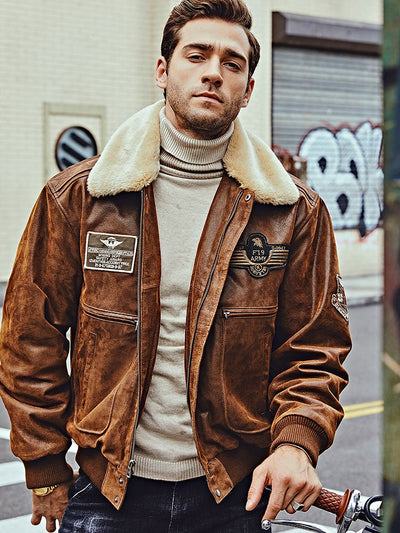 Chaqueta de Cuero con Cuello de Piel para Hombre - Image 6