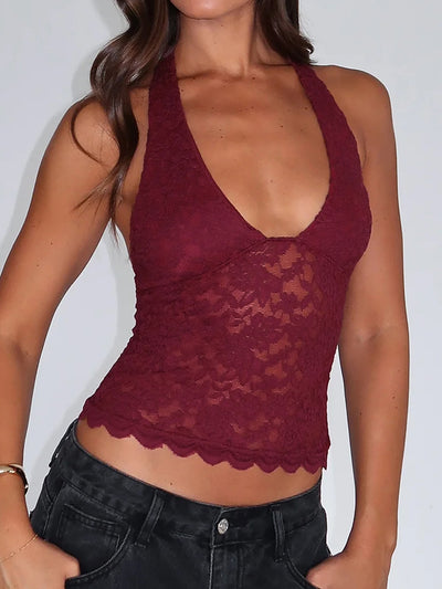 Blusa Camiseta con Cuello de Encaje y Tirantes Ajustables para Mujer - Image 26