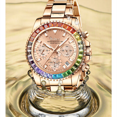 Reloj Ejecutivo Acero Inoxidable con Diamantes de Colores para Mujer - Image 6