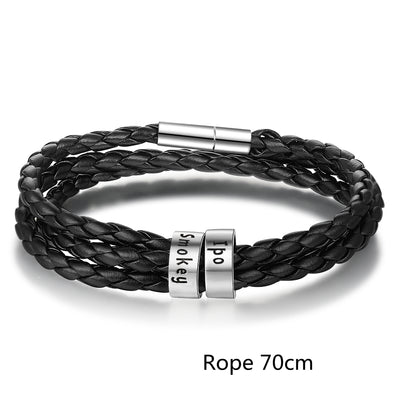 Pulsera de Cuero Trenzado Personalizada para Hombre con Nombre y Acero Inoxidable - Image 89
