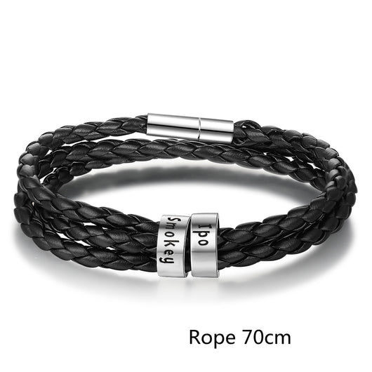 Pulsera de Cuero Trenzado Personalizada para Hombre con Nombre y Acero Inoxidable - Image 89