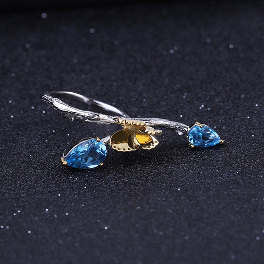 Anillo de Topacio Natural con Mariposa - Diseño Minimalista