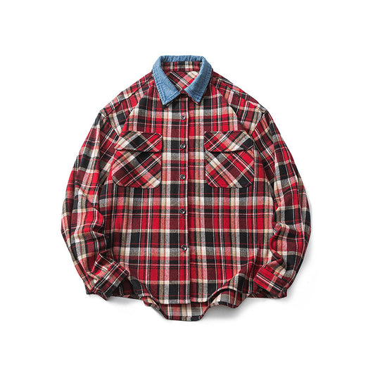 Camisa Denim con Solapa a Cuadros Retro para Hombre