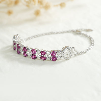 Pulsera de Plata Esterlina S925 con Granate Púrpura y Circones para Mujer