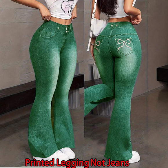 Pantalón Faux Denim con Estampado de Mariposas para Mujer
