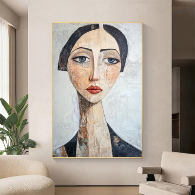 Cuadro Abstracto Retrato Femenino Óleo Pintado a Mano Arte Moderno Decoración Pared - Image 7