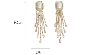 Aretes Largos de Perlas y Diamantes Completos con Borlas Exageradas - Image 8