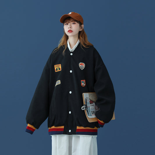 Chaqueta Universitaria Retro Hong Kong Estilo Boyfriend para Pareja
