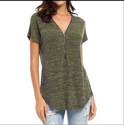 Blusa Suelta V-Escote Manga Corta con Detalles de Costura - Image 9