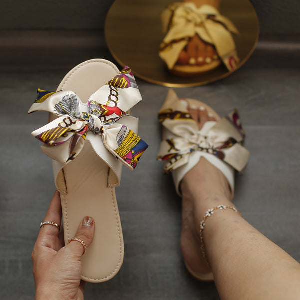 Pantuflas Cómodas de Suela Plana y Moño Sólido para Exterior