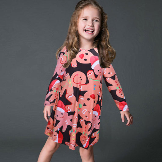Vestido Infantil Navideño con Estampado de Papá Noel Manga Larga - Image 3