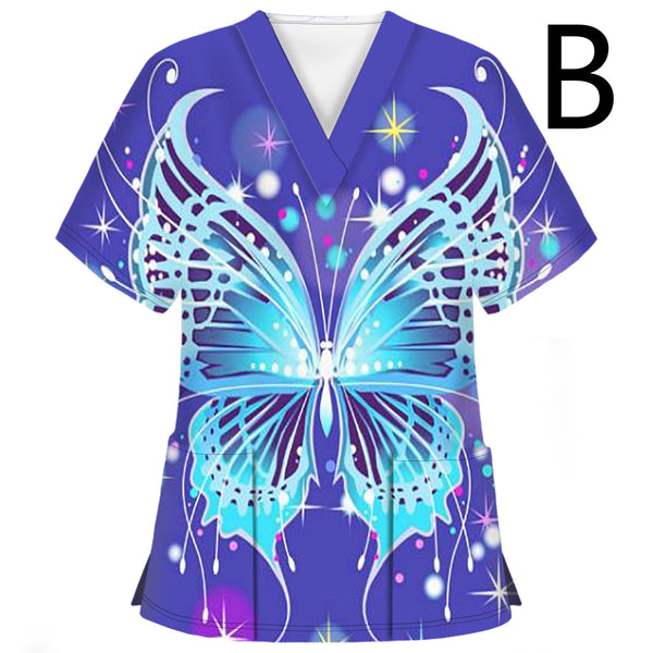 Camiseta Casual para Enfermeras con Diseño Mariposa 3D