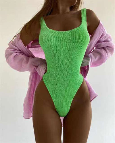Traje de Baño Entallado de Color Sólido para Mujer - Image 5
