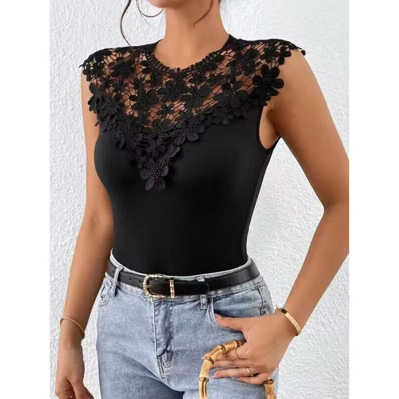 Blusa Sin Mangas con Encaje Elástica para Mujer