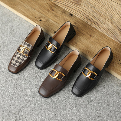 Zapato Plano de Cuero Mujer con Hebilla Retro y Diseño Escocés - Image 8