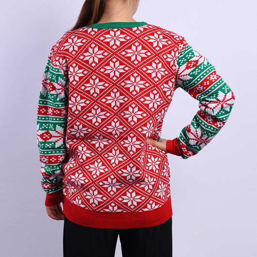 Suéter Tejido Holgado Cuello Redondo Rojo Jacquard Lana Europea - Image 15
