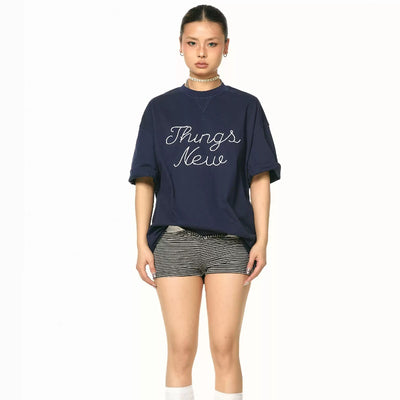 Camiseta Suelta de Cuello Redondo con Letras para Mujer - Verano - Image 3