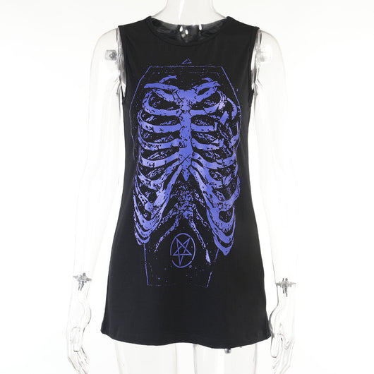 Vestido Mujer Estampado Calavera Cuello Redondo sin Mangas - Image 8