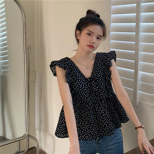 Blusa Sin Mangas con Cuello Volante y Estampado Floral - Image 3
