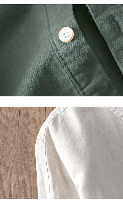 Camisa de Lino y Algodón para Hombre - Manga Larga Color Sólido - Image 10