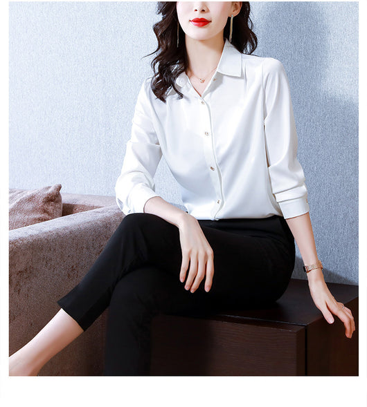 Blusa de Seda con Botones Metálicos para Mujer - Camisa Elegante para Oficina - Image 8