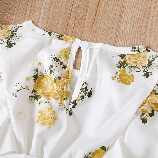 Vestido Infantil Floral con Volantes y Cinturón para Niñas - Image 16