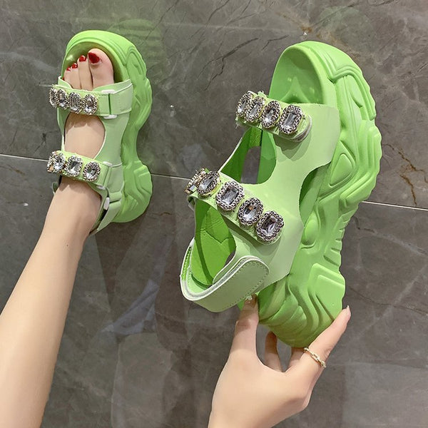 Sandalias Plataforma Romana de Hada con Brillantes para Playa