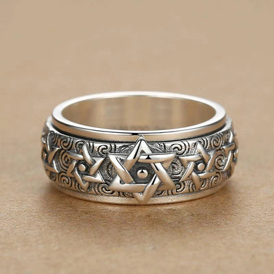 Anillo de Plata S925 Hexagrama Retro Ancho para Hombre - Image 10