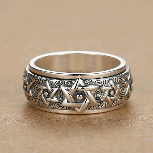 Anillo de Plata S925 Hexagrama Retro Ancho para Hombre - Image 10